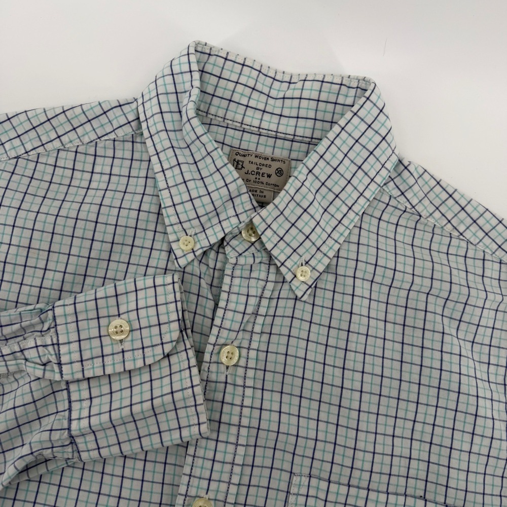 J.Crew Button Down Shirt Mens XS White Blue Green Tattersall Check 11009